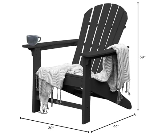 OTSUN Adirondack Chair, Large Lawn Chair Weather Resistance, 4 Steps Easy Assembly, Patio Chair for Fire Pit, Yard, Porch, Garden, Deck, Swimming Pool, Dark Black