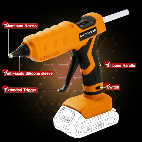 Cordless Hot Glue Gun 100W for dewalt 20V Battery Handheld Wireless Power Glue Gun Full Size with 12pcs Glue Sticks(0.43") for Art DIY Craft Home Repair School(Battery Not Included)