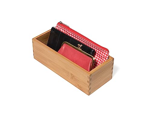 Lipper International Bamboo Wood Utensil Holder Storage Box for Cooking Tools, Makeup, or Office Supplies, 4" x 9 1/4" x 3"