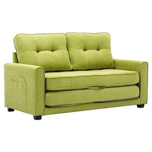 merax 59.4" loveseat pull-out sofa bed modern upholstered couch with side pocket for living room office,green