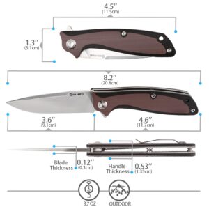 Cool Hand EDC Folding Knife with Clip, 4.6" Closed Ball Bearing Flipper Pocket Knives with Liner Lock, D2 Blade with Two-tone Micarta Handle