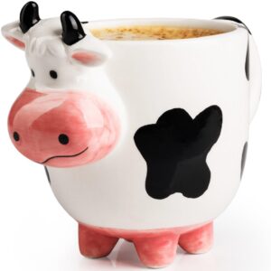 SWEETLO Cow Coffee Mug Stuff 15oz Ceramic Cup - Cow Shaped Face & Udder Coffee Mug - 450 ml Weird Milk Cow Udder Utter Shaped 3D Coffee Mug with Udders for Women - Taza de Vaca Cow Items Lover