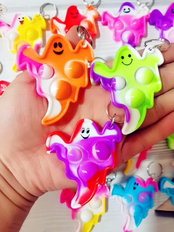 HOZKEAP 24 Packs Bulk Halloween ghost Fidget Bubble Mini Pop Keychain，Small Birthday Party Favors Supplies and Student Prizes