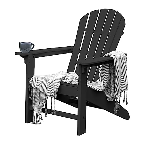 OTSUN Adirondack Chair, Large Lawn Chair Weather Resistance, 4 Steps Easy Assembly, Patio Chair for Fire Pit, Yard, Porch, Garden, Deck, Swimming Pool, Dark Black