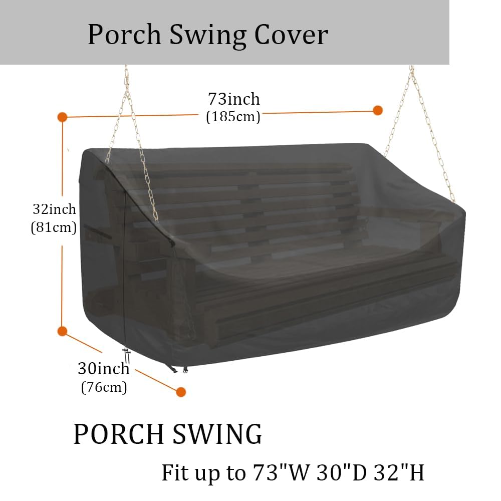 Porch Swing Cover 73 Inch Water-Resistant 600D Oxford Hanging Outdoor Swing Cover All Weather Protected Swing Covers for Outdoor Furniture (73x28x(35-28) Inch (Black))