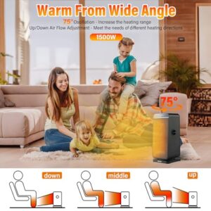 OUTFINE Space Heater for Indoor Use, Portable Heater for Office, 1500W Electric PTC Ceramic heater with Oscillating, 5 Adjustment Modes, LED Display, Remote Control, Timer and Overheating Protection