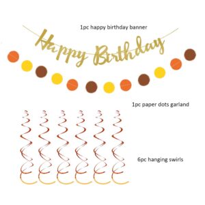 Fall Birthday Decorations Girl Rustic Nature Autumn Birthday Party Decorations Paper Fans Brown Orange Cream Tissue Pom Poms Lanterns with Happy Birthday Banner Gold Paper Circle Garland for Women