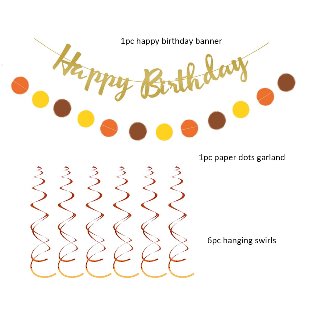 Fall Birthday Decorations Girl Rustic Nature Autumn Birthday Party Decorations Paper Fans Brown Orange Cream Tissue Pom Poms Lanterns with Happy Birthday Banner Gold Paper Circle Garland for Women