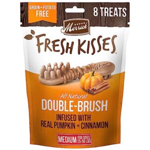 merrick fresh kisses natural dental chews, treats infused with pumpkin and cinnamon for medium dogs 25-50 lbs - 8.1 oz. pouch