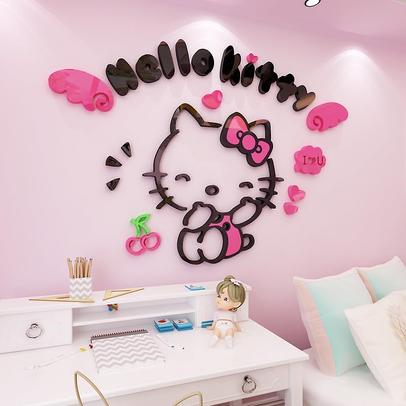 3D Acrylic Cartoon cat Wall Decoration Sticker for Baby Room, Bedroom, Game Room, etc. (Variation A) (XXL - 1200 x 803 mm)