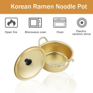 Korean Ramen Noodle Pot, Ramen Noodle Pot Yellow Aluminum Non Stick Korean Traditional Quick Cooking Pot Quick Noodle Pot Can Be Heated by Open Fire and Electric Ceramic Stove(16cm Pot)