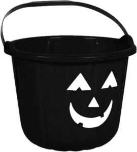 pmu halloween jack-o-lantern trick or treat pail bucket - candy gift basket for kids - pumpkin plastic buckets with handle - perfect halloween décor - 9 inch black pkg/1