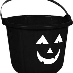 PMU Halloween Jack-O-Lantern Trick or Treat Pail Bucket - Candy Gift Basket for Kids - Pumpkin Plastic Buckets with Handle - Perfect Halloween Décor - 9 Inch Black Pkg/1