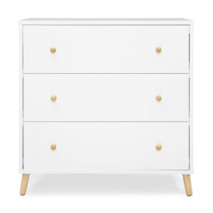 Delta Children Essex 3 Drawer Dresser with Interlocking Drawers, Bianca White/Natural