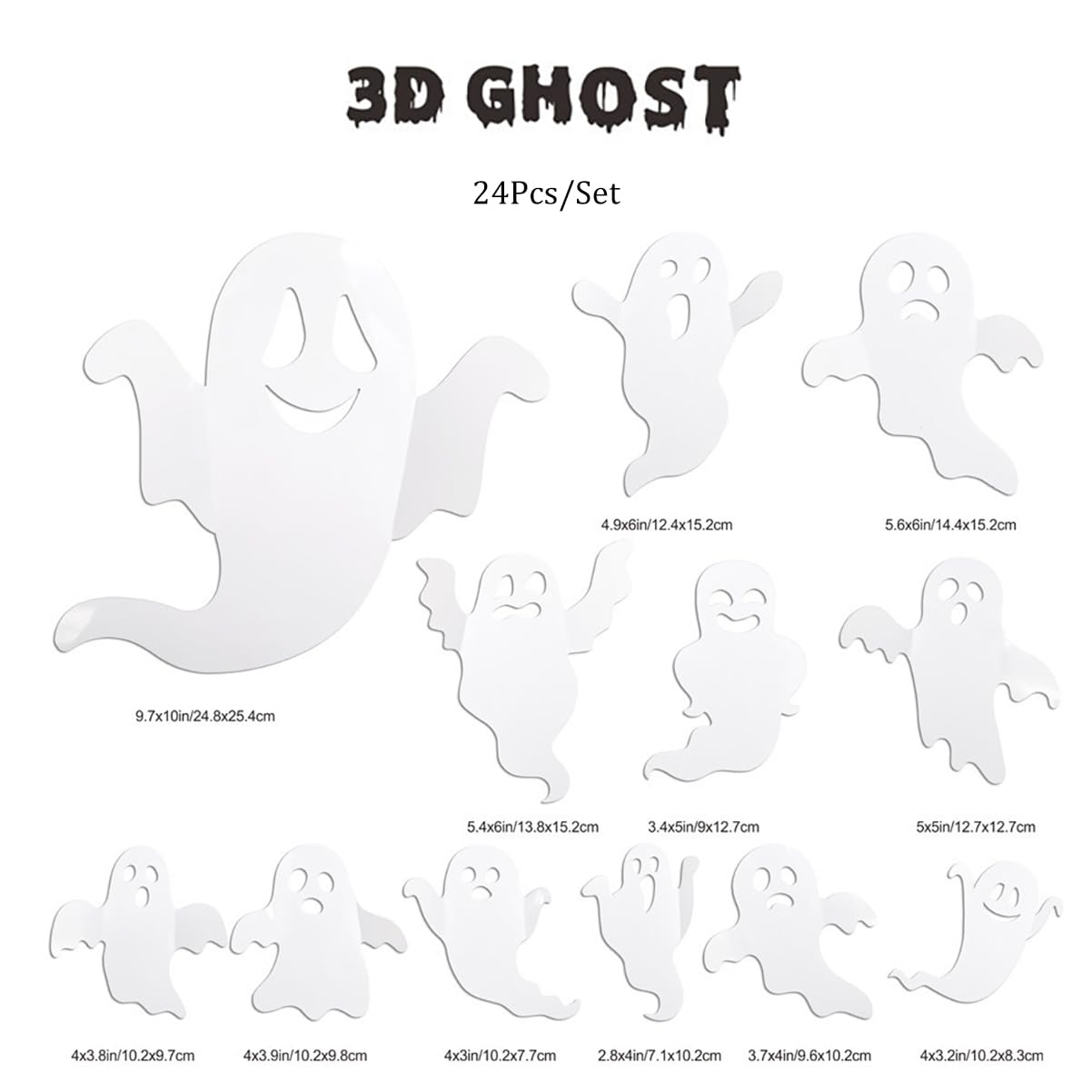 Halloween Decorations 3D Ghost Wall Sticker Halloween Ghost Wall Decal for Home and Room Windows Clings Fireplace Ceiling Kitchen Bedroom Décor Halloween Ghost Party Decor Supplies Stickers Decals