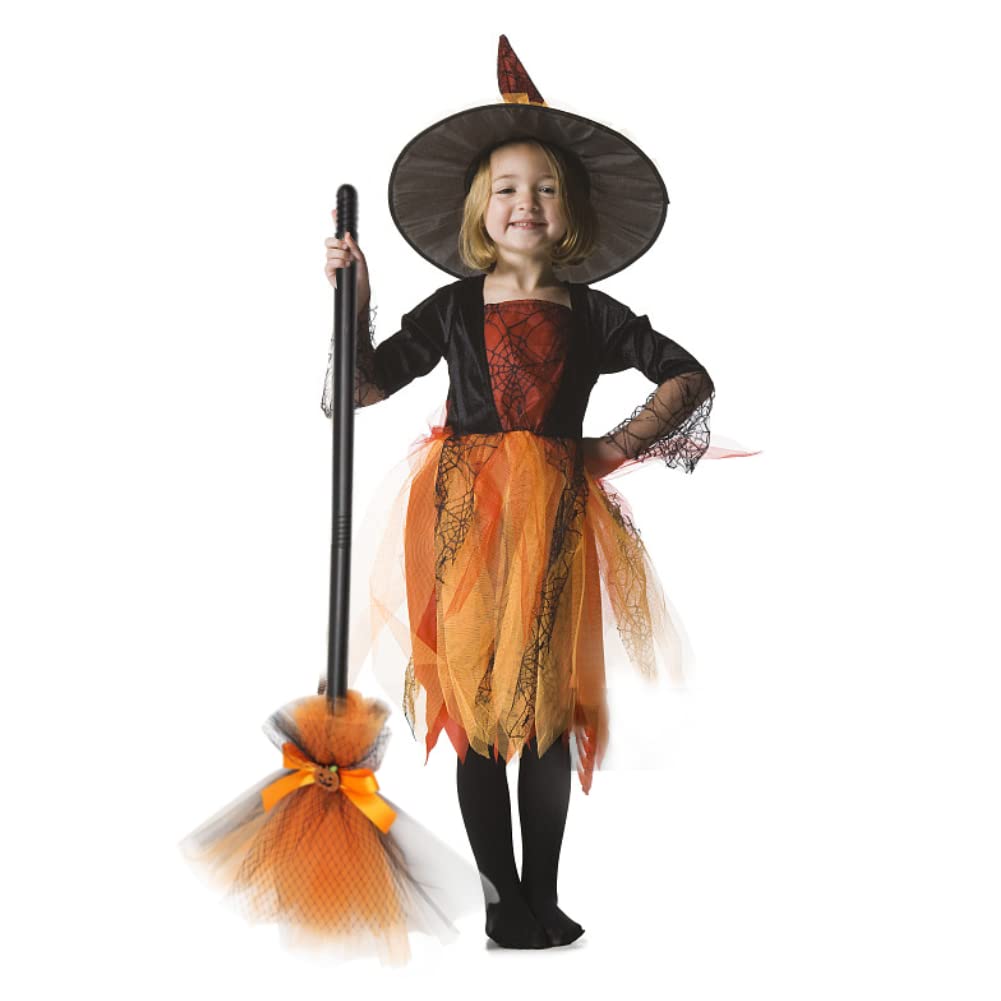 2pcs Halloween Witch Broom, Kids Cosplay Broom Prop Plastic Broom Props Witch Flying Broomstick with Adjustable Handle for Halloween Costume Party Supplies (Orange, Purple)