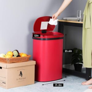 BSTOPHKL 13 Gallon Touchless Trash Can for Kitchen, Automatic Garbage Cans Stainless Steel 50 Liter Waste Bin（Red）