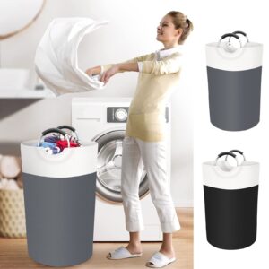 Foldable Laundry Basket,Household Large Capacity Aluminum Handle Storage Round Storage Bucket Dirty Clothes Hamper Washing Bin Clothes Bag (B)