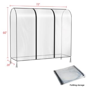 Zilink Clear Garment Rack Cover 6Ft Transparent Clothes Rack Cover Waterproof Clothing Rack Cover with 2 Durable Zippers for Garment Rack (72"L x 20"W x 60"H, Rack Not Included)