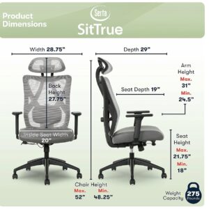 Serta SitTrue Ridgefield Ergonomic Mesh/Vegan Leather High-Back Task