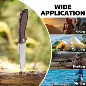 Cool Hand EDC Folding Knife with Clip, 4.6" Closed Ball Bearing Flipper Pocket Knives with Liner Lock, D2 Blade with Two-tone Micarta Handle