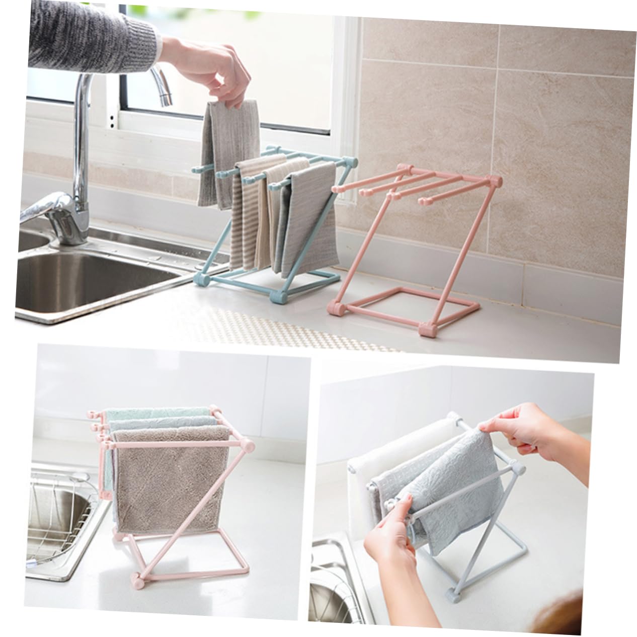 3pcs Cup Rack Vertical Towel Rack Foldable Towel Holder Kitchen Cloth Rack