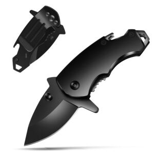 small folding pocket knife for men – compact edc keychain knife with clip for camping, hiking, everyday use, black