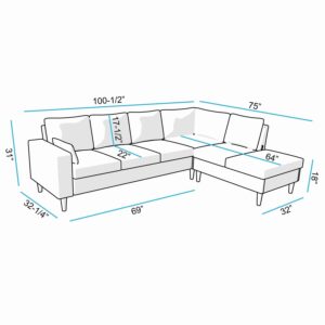 Panana Left/Right Facing Sectional Sofa, L Shape Corner Couch with Butilt-in USB Port Chaise Sectional Couch for Living Room & Apartment, Grey