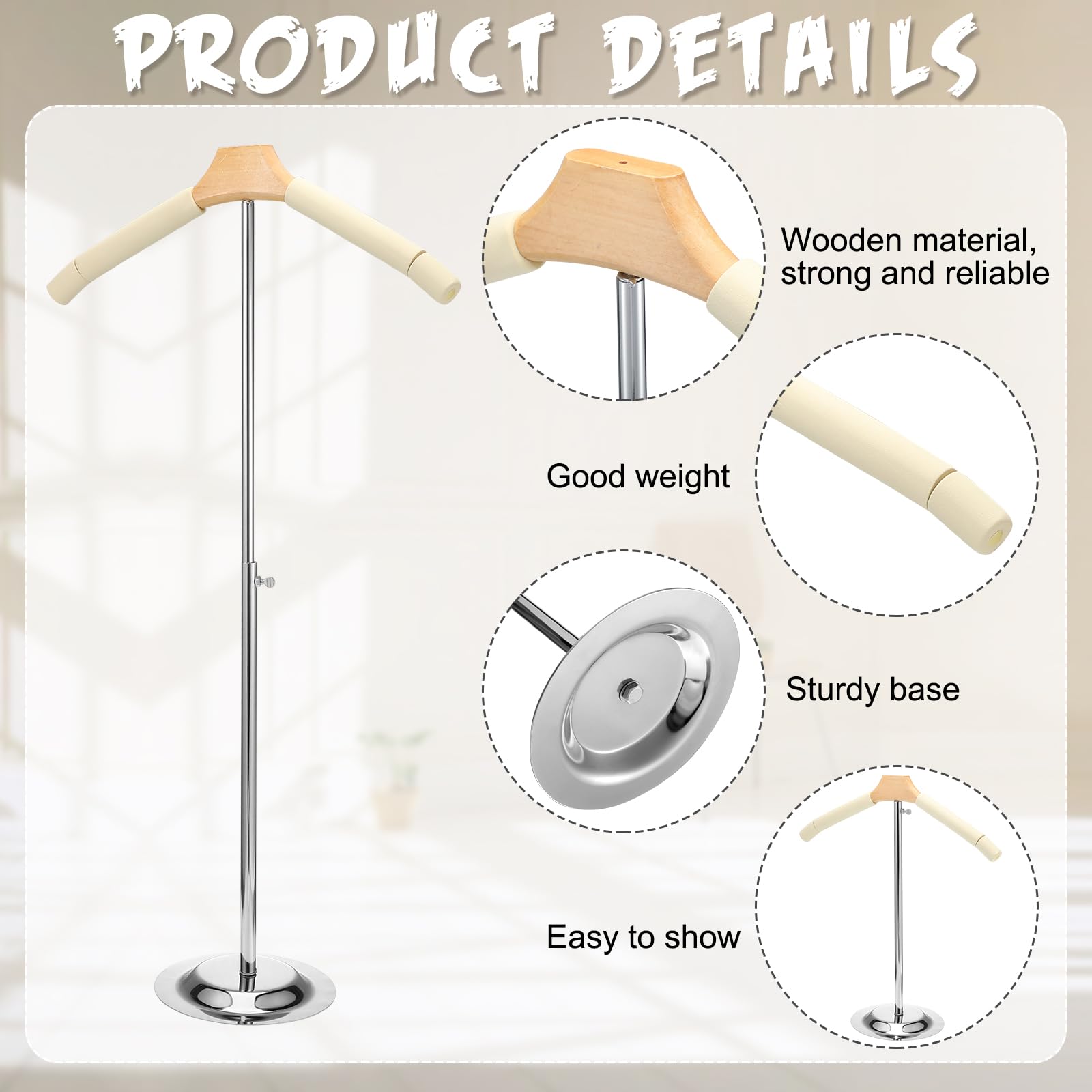 Soaoo Flexible Shoulder Stand Adjustable T Shirt Display Beige Coat Hanger Stand Portable Hanging Clothing Display Rack Garment Coat Holder for Retail Vendor, Height 16-27.9 Inch(1 Pcs)