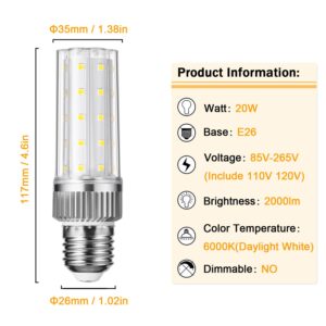 Aolang E26 LED Bulb,20W LED Corn Light Bulb 150W Equivalent 6000K Daylight White 2000LM Non-dimmable Flicker Free Ceiling Fan LED Corn Bulb for Indoor Outdoor Home Garage, 4-Pack (Daylight White)