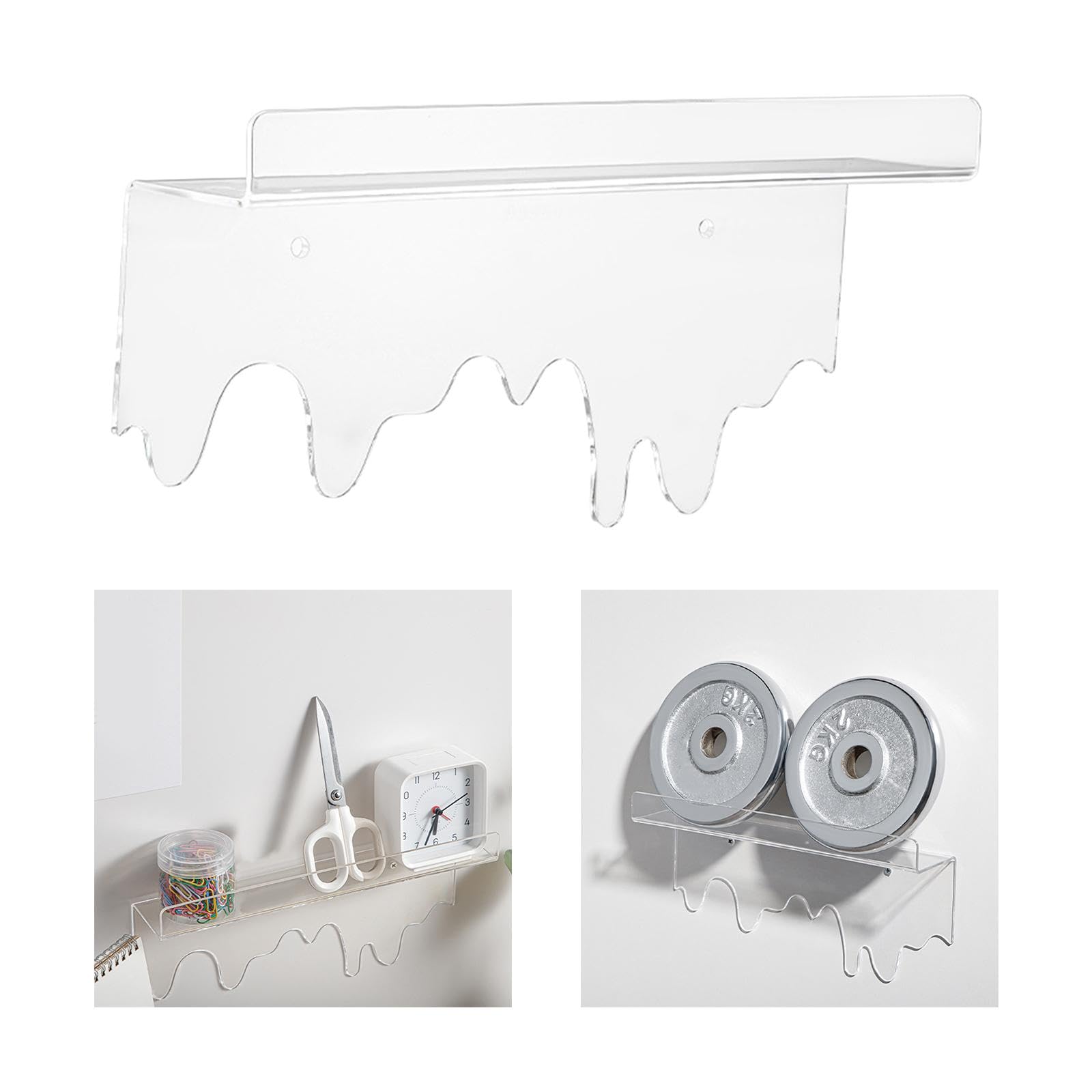 Leefasy Acrylic Floating Wall Ledge Shelf, Wall Mounted Bookshelf, Invisible Spice Rack, Clear Bathroom Storage Shelves Display,Hanging Shelves for Wall Storage - Flowing Water