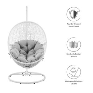 Modway Encase Outdoor Patio Rattan Swing Chair in White Gray