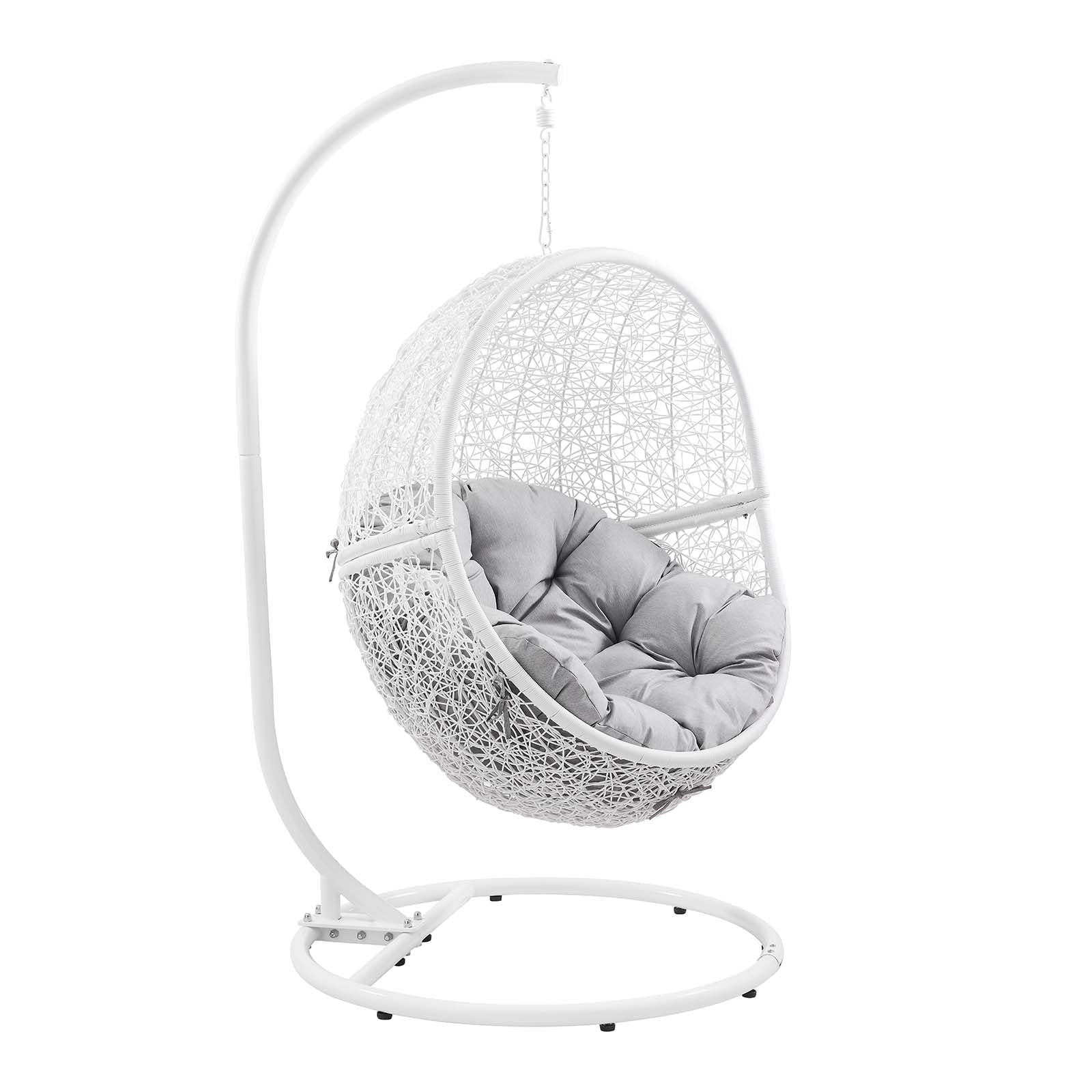 Modway Encase Outdoor Patio Rattan Swing Chair in White Gray