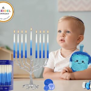 The Dreidel Company Deluxe Tapered Hanukkah Menorah Tri Color Blue, Blue, and White, Candles for All 8 Nights of Chanukah (Single)