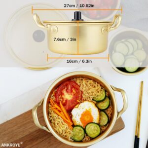 Korean Ramen Noodle Pot, Ramen Noodle Pot Yellow Aluminum Non Stick Korean Traditional Quick Cooking Pot Quick Noodle Pot Can Be Heated by Open Fire and Electric Ceramic Stove(16cm Pot)