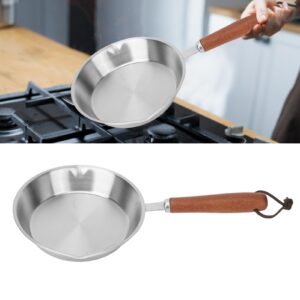 Diydeg Stainless Steel Frying Pan, Cookware, Even Heat Distribution, Wooden Ergonomic Handle Skillet, Compatible with Induction Stoves, Gas Stoves, Ceramic Stoves and Oven (16CM)