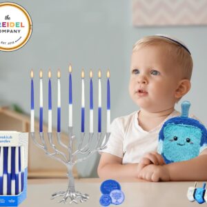 The Dreidel Company Deluxe Tapered Hanukkah Menorah Half and Half Navy Blue and White, Candles for All 8 Nights of Chanukah (Single)