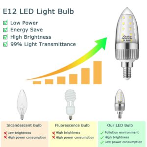 Auzilar E12 LED Light Bulbs, 12W LED Candelabra Bulbs 100 Watt Equivalent, 1200LM, 6000K Daylight White Ceiling Fan Light Bulbs, Decorative Candle Base E12 Non-Dimmable LED Chandelier Bulbs,Pack of 4