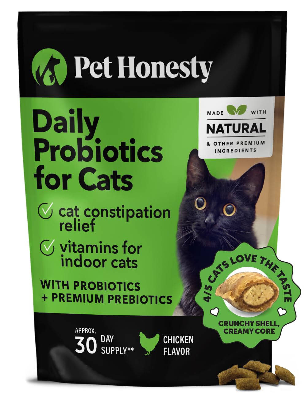 Pet Honesty Cat Probiotics Gut + Immune Health Chews - Cat Digestive Health, Cat Vitamins Supports Gut Health, Immunity Health, Healthy Digestion + Cat Constipation Relief - Chicken (30-Day Supply)