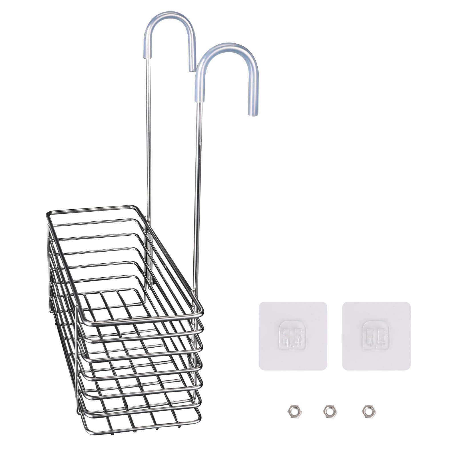 Risbay 1Set Silver Shower Shelf Stainless Steel Shower Caddy Hanging No Drilling Shower Racks Bath Shower Shelves Rack