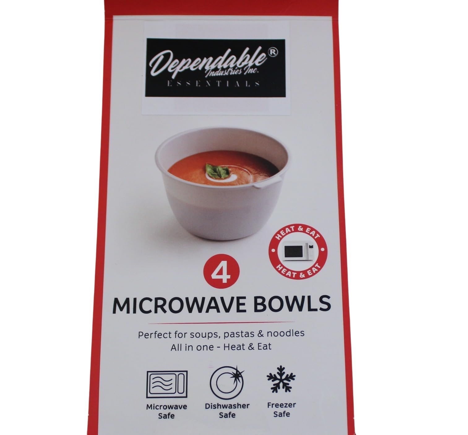 Dependable Industries inc. Essentials Unbreakable Microwave Bowls Heat and Eat 26 OZ Dishwasher Safe BPA-Free Plastic for Serving Soup Pasta Noodles Oatmeal Cereal Stakable Set of 4