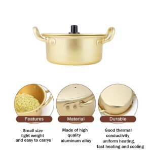 Korean Ramen Noodle Pot, Ramen Noodle Pot Yellow Aluminum Non Stick Korean Traditional Quick Cooking Pot Quick Noodle Pot Can Be Heated by Open Fire and Electric Ceramic Stove(16cm Pot)