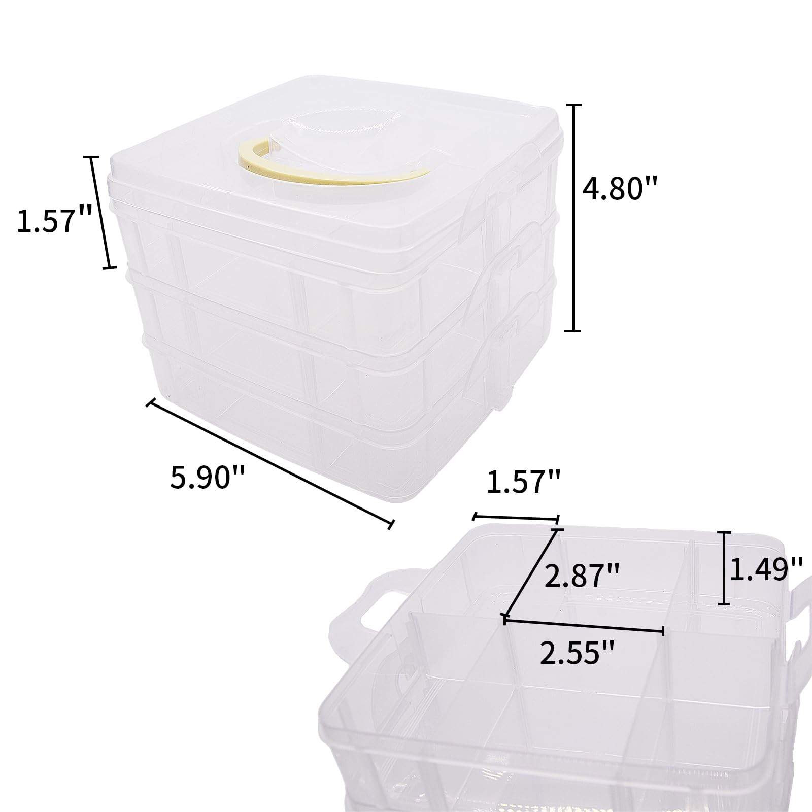 AnRui 3 Tier Stackable Art Craft Storage Box, Bead Organizer Box, Plastic Storage Container with Compartment Dividers for Washi Tape, Jewelry, Hair Accessories, Sewing Supplies, Fishing Tackle, White