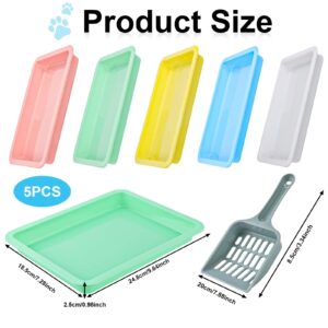 5pcs Kitten Litter Box, 9.65x7.28x0.98 inch Small Cat Litter Box with Litter Spatula Shallow Litter Pan Plastic Litter Tray Portable Cat Waste Tray Kitten Boxes for Indoor Cats Low Entry (5 Colors)