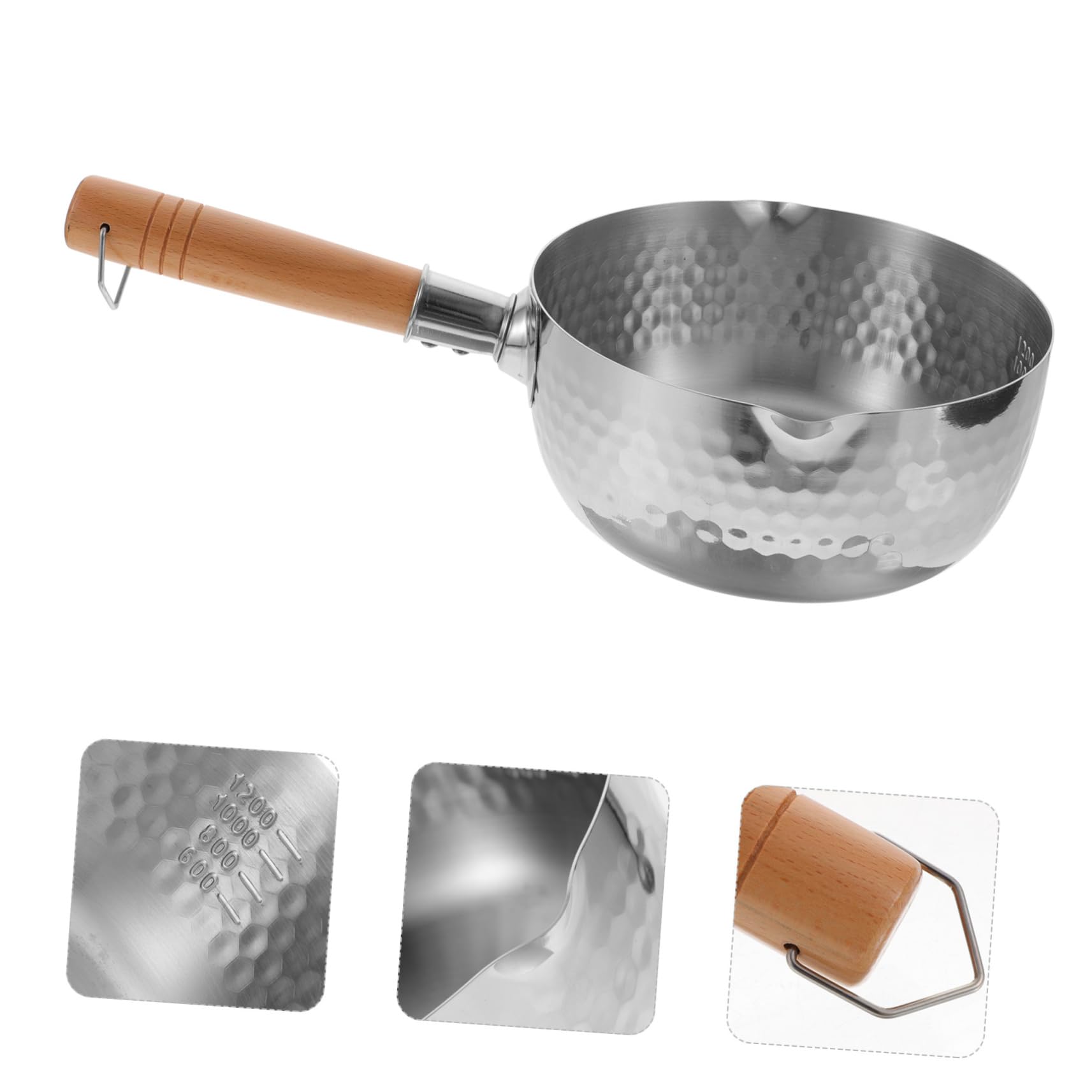 SHOWERORO Stainless Steel Snow Pan Metal Sauce Pan Japanese Pot Ramen Cooker Japanese Saucepan Yukihira Saucepan Stainless Steel Yukihira Pan Nonstick Sauce Pan Milk Non Stick Pan Baby Wood