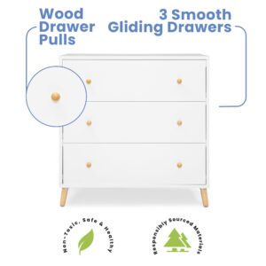 Delta Children Essex 3 Drawer Dresser with Interlocking Drawers, Bianca White/Natural