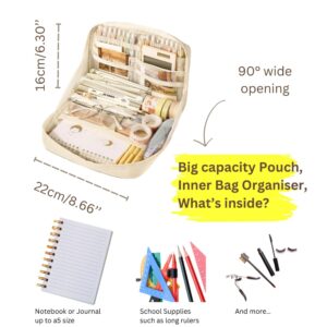 Sotzac Cute Pencil Case Large Capacity Pen Pouch Accessories Bag Canvas Organizer (Cream)