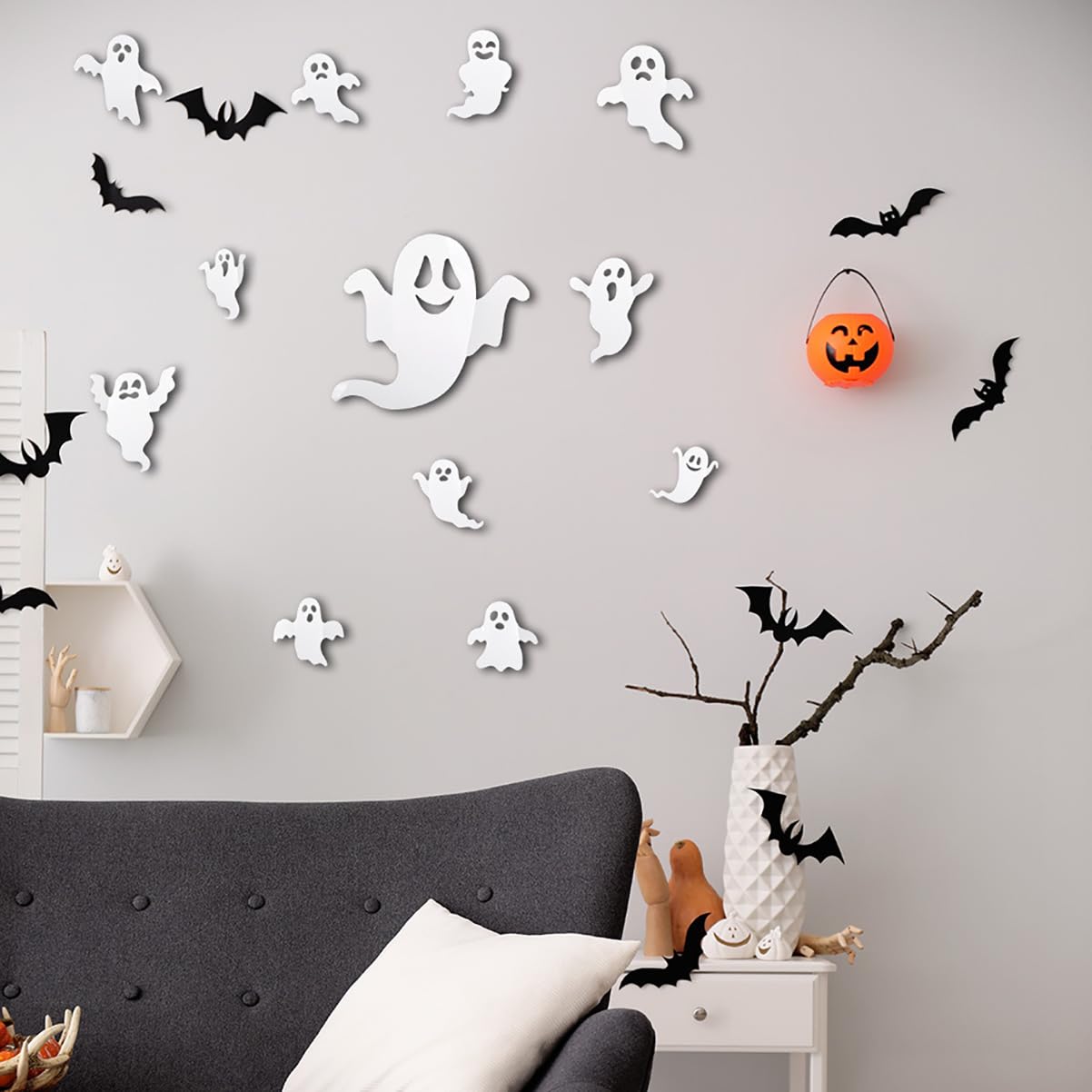 Halloween Decorations 3D Ghost Wall Sticker Halloween Ghost Wall Decal for Home and Room Windows Clings Fireplace Ceiling Kitchen Bedroom Décor Halloween Ghost Party Decor Supplies Stickers Decals