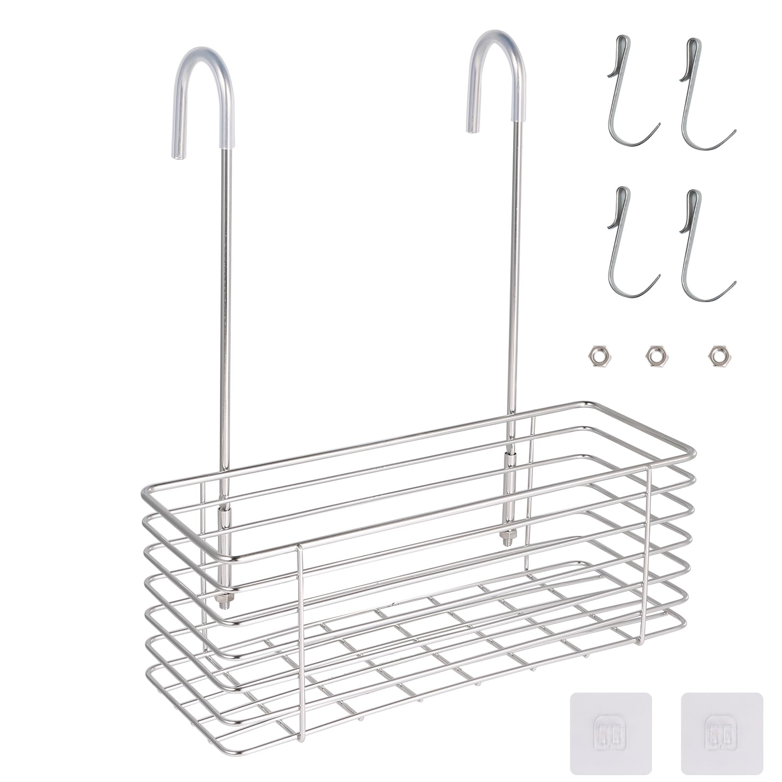 Antrader Hanging Shower Rack,Shower Caddy Hanging,Hung on the Faucet or the Door,the Back Hook Can be Rotated,No Drilling,304 Stainless Steel,Single Layer Shelf