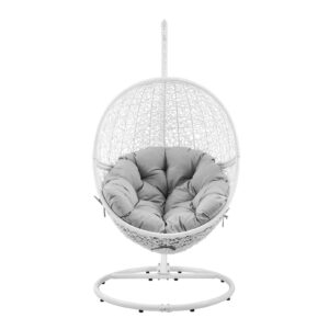 Modway Encase Outdoor Patio Rattan Swing Chair in White Gray